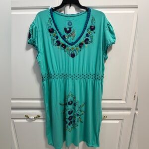 Double D Ranch Light Teal Floral Beaded Embroidered Dress Women’s Size 1X